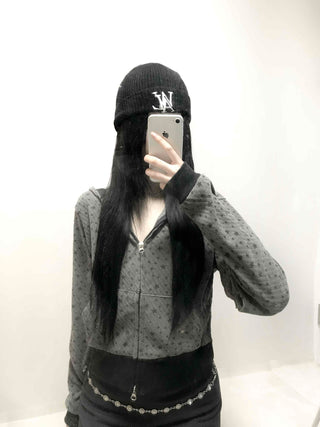 All-Over Logo Pattern Short Zip-Up Hoodie
