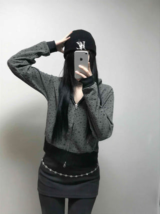 All-Over Logo Pattern Short Zip-Up Hoodie