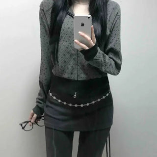All-Over Logo Pattern Short Zip-Up Hoodie
