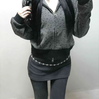 All-Over Logo Pattern Short Zip-Up Hoodie