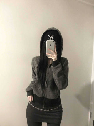 All-Over Logo Pattern Short Zip-Up Hoodie