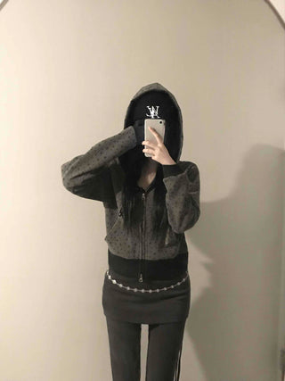 All-Over Logo Pattern Short Zip-Up Hoodie