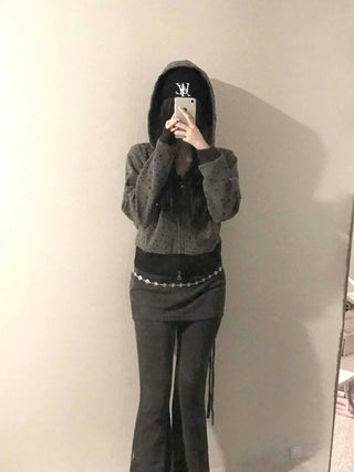 All-Over Logo Pattern Short Zip-Up Hoodie
