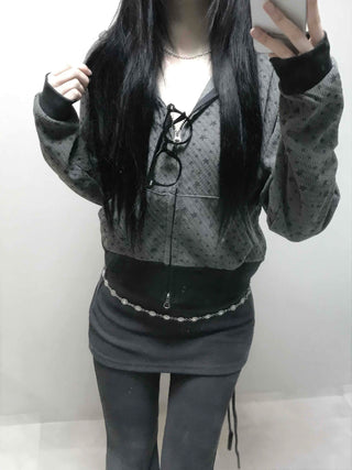 All-Over Logo Pattern Short Zip-Up Hoodie