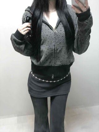 All-Over Logo Pattern Short Zip-Up Hoodie