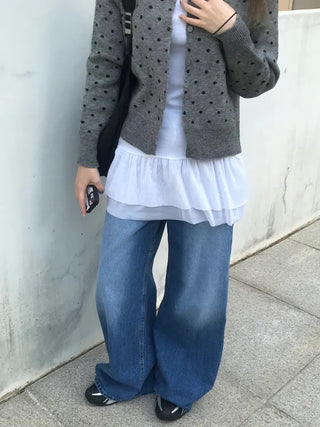 Mijoo Dot Round Neck Knit Cardigan