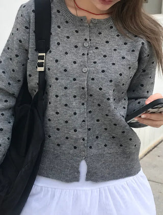 Mijoo Dot Round Neck Knit Cardigan