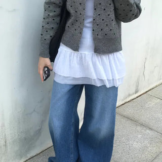 Mijoo Dot Round Neck Knit Cardigan