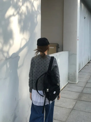Mijoo Dot Round Neck Knit Cardigan