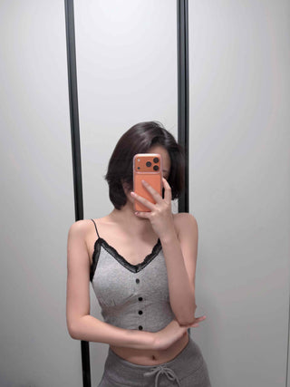 Lace-trimmed Frill Button Crop Slip Top