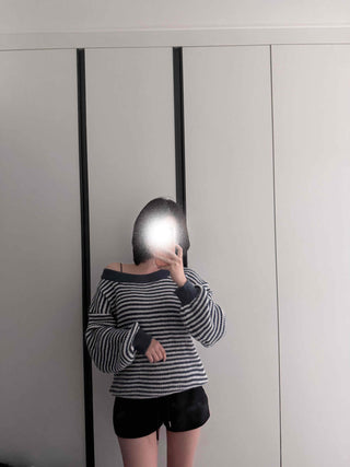 Sailor Boat Neck Drop Shoulder Cozy Striped Knit