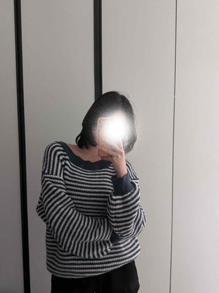 Sailor Boat Neck Drop Shoulder Cozy Striped Knit