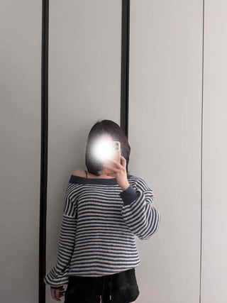 Sailor Boat Neck Drop Shoulder Cozy Striped Knit