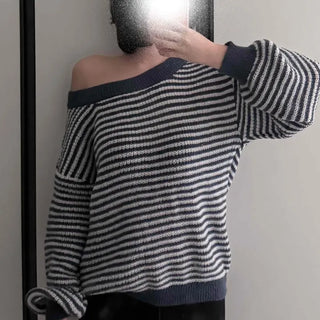 Sailor Boat Neck Drop Shoulder Cozy Striped Knit