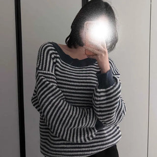 Sailor Boat Neck Drop Shoulder Cozy Striped Knit