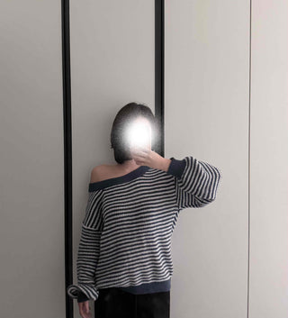Sailor Boat Neck Drop Shoulder Cozy Striped Knit