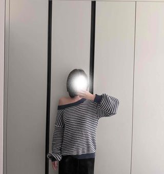 Sailor Boat Neck Drop Shoulder Cozy Striped Knit