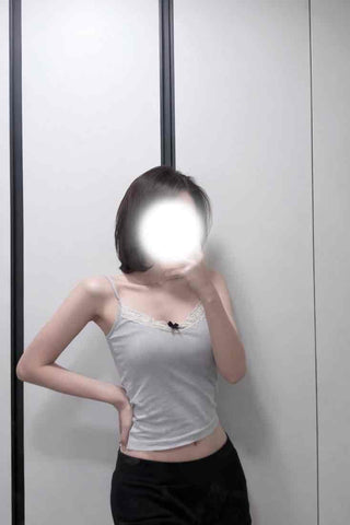 Ribbed Ribbon Lace Mix Tight Crop Sleeveless Top