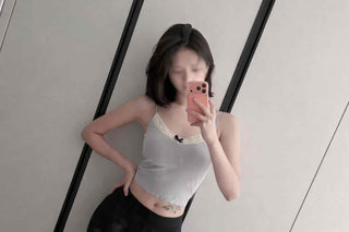 Ribbed Ribbon Lace Mix Tight Crop Sleeveless Top