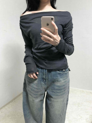 Loose Fit Long Denim Pants with Cut-off Details