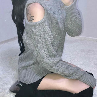 Open Shoulder Cable Loose Fit Knit