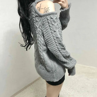 Open Shoulder Cable Loose Fit Knit