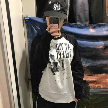 Vintage Lettering Raglan Color Block Long Sleeve Tee