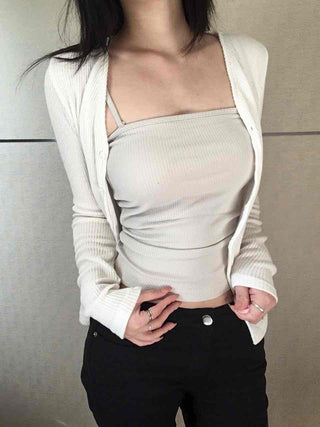 Layered Strap Eyelet Shoulder Sleeveless Knit Top