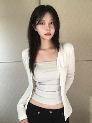 Layered Strap Eyelet Shoulder Sleeveless Knit Top