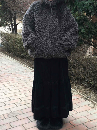Curly Boa Loose Fit Short Zip-Up
