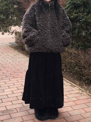 Curly Boa Loose Fit Short Zip-Up