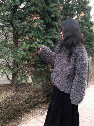 Curly Boa Loose Fit Short Zip-Up