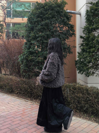 Curly Boa Loose Fit Short Zip-Up