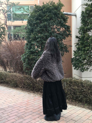 Curly Boa Loose Fit Short Zip-Up