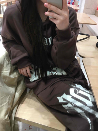 Campus Vintage Printed Hooded Terry Jogger Two-Piece