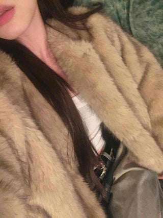 Large Collar Open-Type Voluminous Sleeve Long Fur Coat