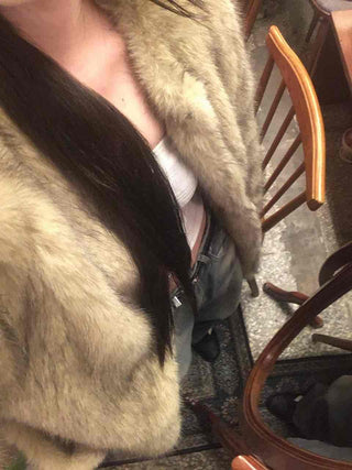 Large Collar Open-Type Voluminous Sleeve Long Fur Coat