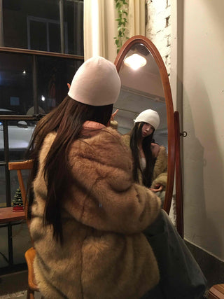 Large Collar Open-Type Voluminous Sleeve Long Fur Coat