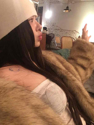 Large Collar Open-Type Voluminous Sleeve Long Fur Coat