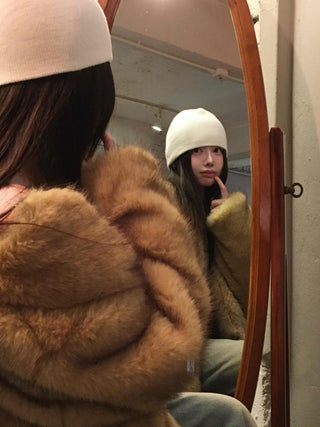 Large Collar Open-Type Voluminous Sleeve Long Fur Coat