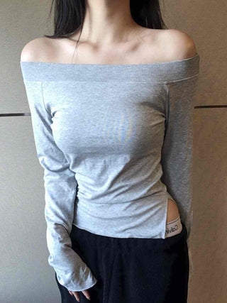 Vintage shoulder sleeve oversized round neck long-sleeve t-shirt