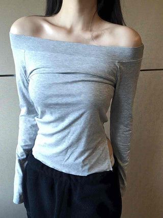 Vintage shoulder sleeve oversized round neck long-sleeve t-shirt