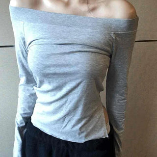 Vintage shoulder sleeve oversized round neck long-sleeve t-shirt