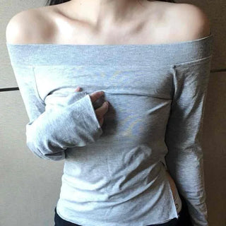 Vintage shoulder sleeve oversized round neck long-sleeve t-shirt