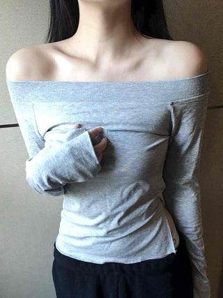 Vintage shoulder sleeve oversized round neck long-sleeve t-shirt