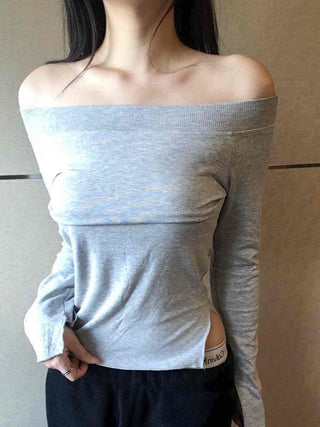 Vintage shoulder sleeve oversized round neck long-sleeve t-shirt