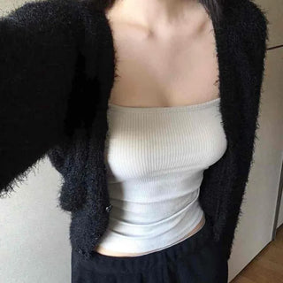 Chic Modern Basic Round Neck Mid-Button Cardigan