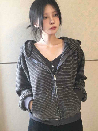 Slim Button Point Square Neck Ribbed Long Sleeve Tee