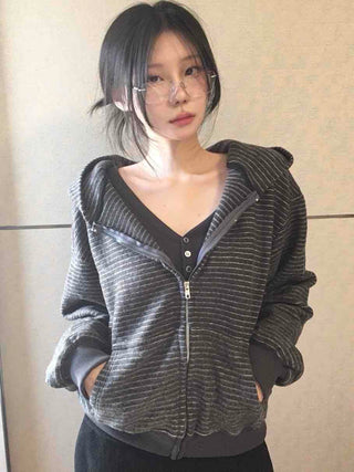 Slim Button Point Square Neck Ribbed Long Sleeve Tee