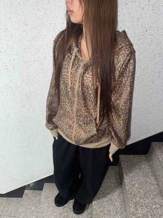 Leopard Oversized Zip-Up Hoodie